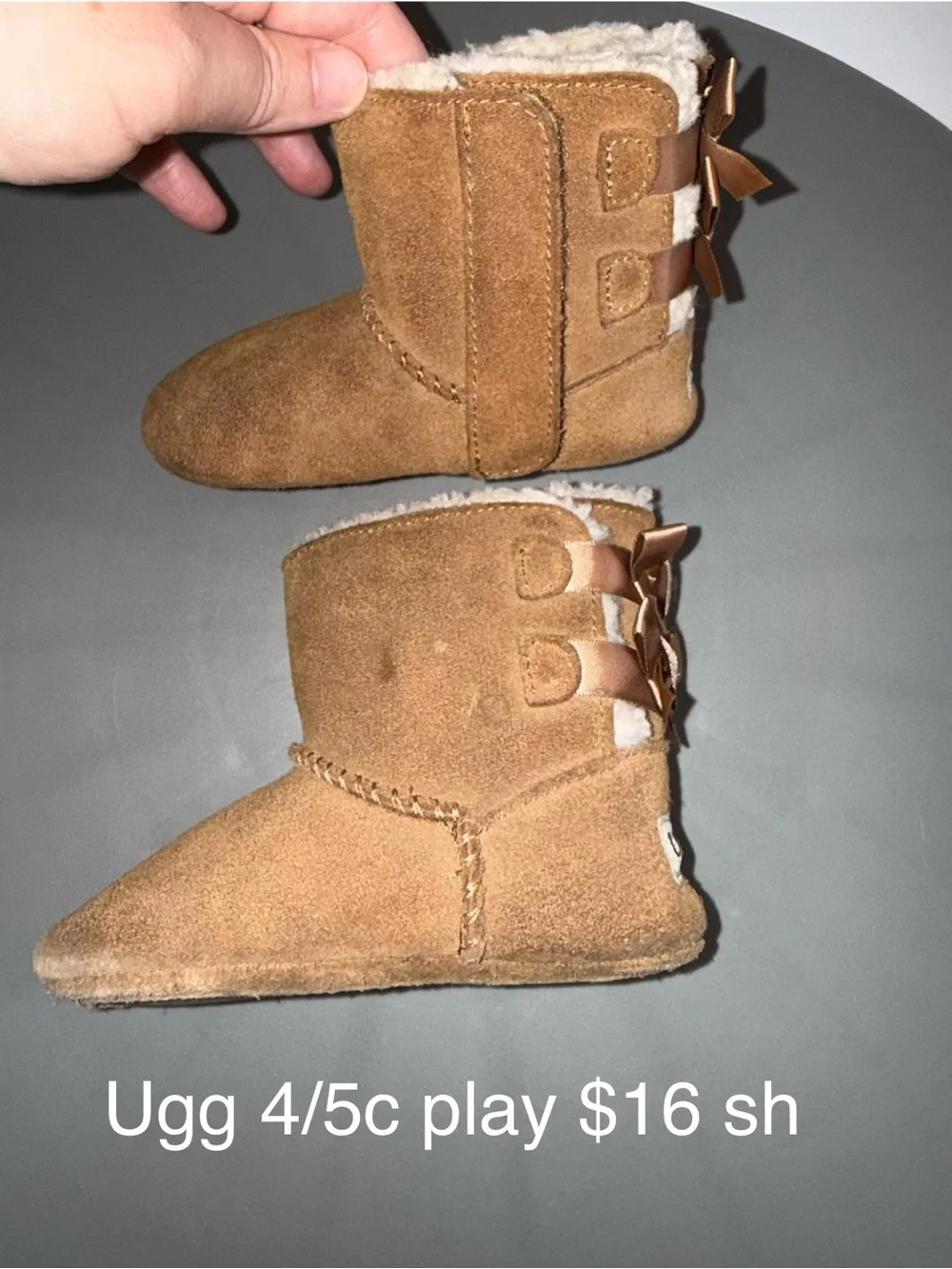 UGG Kids Chestnut Suede Booties with Shearling Trim